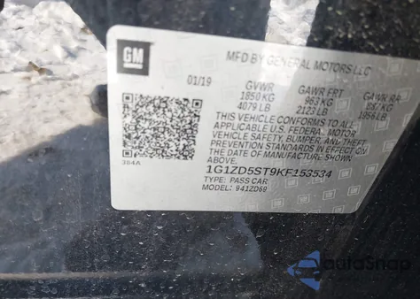 2019 Chevrolet Malibu Lt z USA, uszkodzony, nr VIN 1G1ZD5ST9KF153534